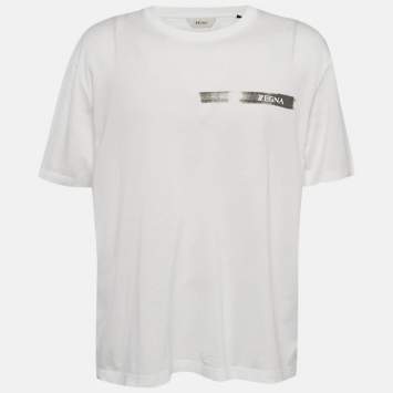 Pre Owned Z Zegna White Logo Print Jersey Crew Neck T-Shirt L