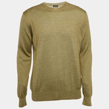 Pre Owned Z Zegna Green Silk Blend Knit Crew Neck Jumper L