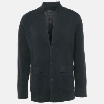 Pre Owned Z Zegna Black Knit and Nylon Button Front Jacket XL