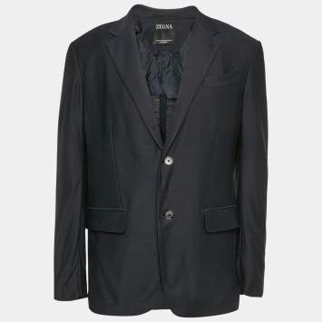 Pre Owned Zegna Navy Blue Wool Single Breasted Blazer L