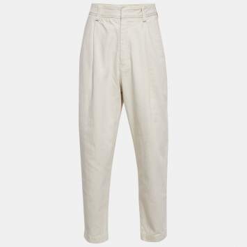 Pre Owned Zegna Off-White Gabardine Cotton Pleated Pants M