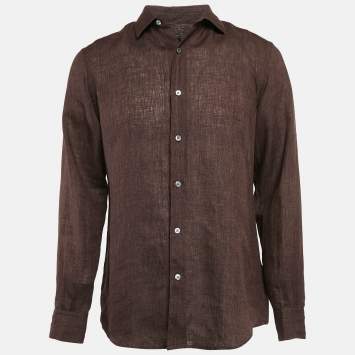 Z Zegna Brown Linen Comfortable Fit Shirt M