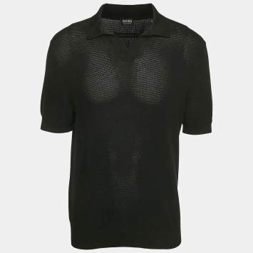 Z Zegna Black Knit Cotton Polo T-Shirt M