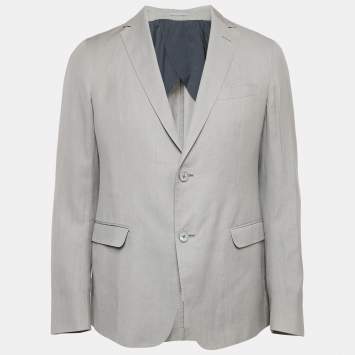 Z Zegna Grey Ramie and Linen Single Breasted Blazer L