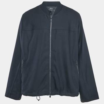 Pre Owned Z Zegna Navy Blue Wool Zip-Up Jacket Techmerino Jacket XXXL