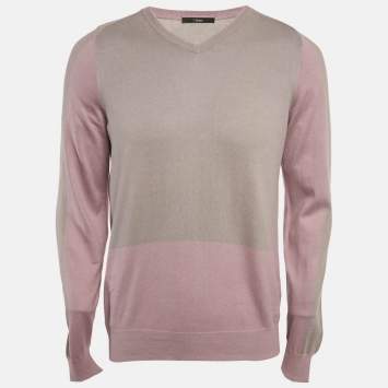 Pre Owned Z Zegna Purple/Grey Cotton Knit Crewneck Sweatshirt L