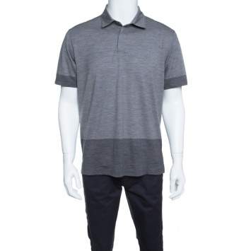Pre Owned Z Zegna Techmerino Grey Contrast Trim Polo T-Shirt L