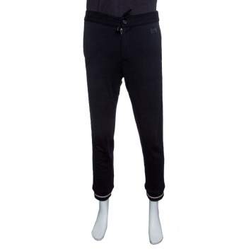 Pre Owned Z Zegna Techmerino Navy Blue Wool Contrast Striped Jogger Trousers M