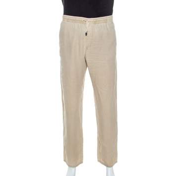 Pre Owned Z Zegna Beige Linen Relaxed Fit Trousers M