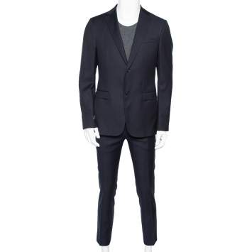 Pre Owned Z Zegna Nay Blue Patterned Wool Drop 8 Suit L