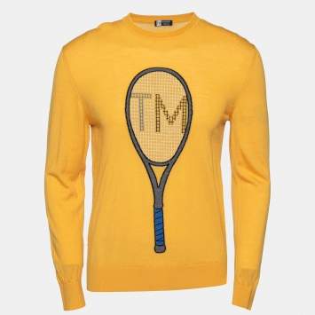 Pre Owned Z Zegna Yellow Wool Tennis Racket Embroidered T-Shirt L