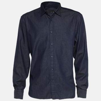 Pre Owned Z Zegna Blue Printed Cotton Long Sleeve Shirt XXL