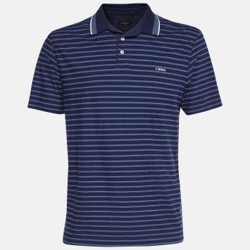 Pre Owned Z Zegna Blue Stripped Cotton Polo T-Shirt XL