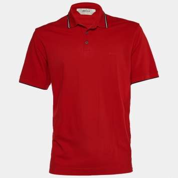 Pre Owned Z Zegna Red Cotton Pique Short Sleeve Polo T-Shirt XL