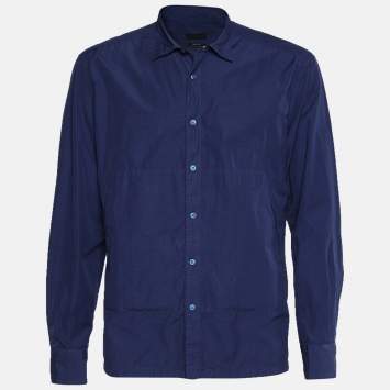 Pre Owned Z Zegna Blue Cotton Pocket Detail Regular Fit Shirt XXL
