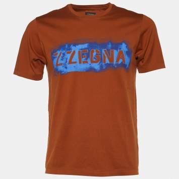 Pre Owned Z Zegna Brown Jersey Logo Print Crew Neck T-Shirt S