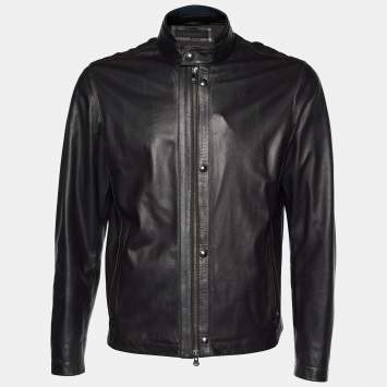 Pre Owned Z Zegna Brown Leather Zip Front Jacket M