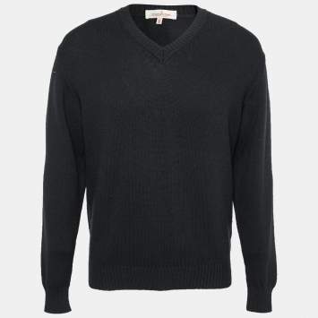Pre Owned Z Zegna Navy Blue Wool V Neck Long Sleeve Sweater M