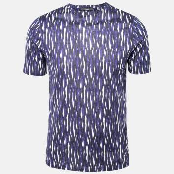 Pre Owned Z Zegna Purple Printed Cotton Short Sleeve Round Neck T-Shirt M