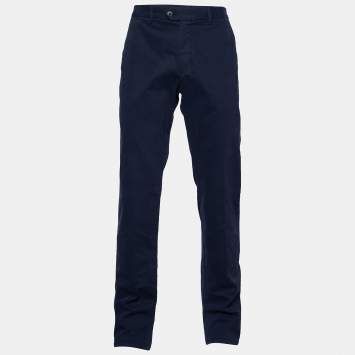 Pre Owned Z Zegna Navy Blue Stretch Cotton Regular Fit Pants L