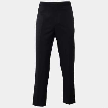 Pre Owned Z Zegna Black Wool Side Trim Detail Straight Leg Pants M
