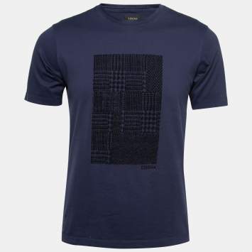 Pre Owned Z Zegna Navy Blue Cotton Printed T-Shirt S