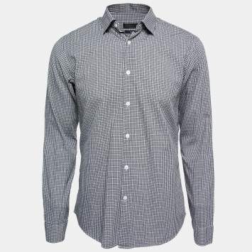 Pre Owned Z Zegna Black Checked Cotton Button Front Slim Fit Shirt L