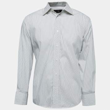 Pre Owned Z Zegna White Striped Stretch Cotton Button Front Shirt XL