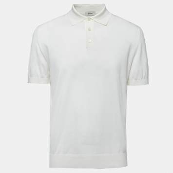 Pre Owned Z Zegna White Cotton Knit Polo T-Shirt L
