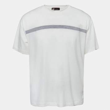 Pre Owned Z Zegna Ivory Wool Contrast Detail Techmerino T-Shirt M