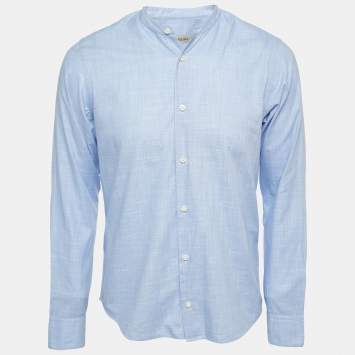 Pre Owned Z Zegna Blue Cotton Button Front Full Sleeve Shirt S