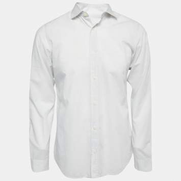 Pre Owned Z Zegna White Cotton Slim Fit Button Front Long Sleeve Shirt M