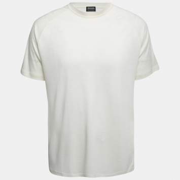 Pre Owned Zegna Cream Wool Crew Neck Half Sleeve T-Shirt XL