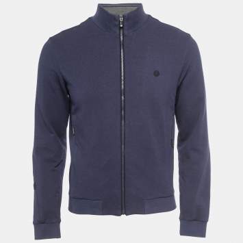 Pre Owned Z Zegna Navy Blue Cotton & Modal Knit Zip Up Jacket S