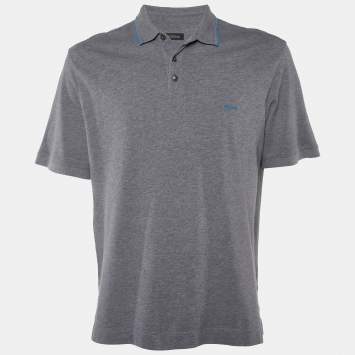 Pre Owned Z Zegna Grey Cotton Pique Polo T-Shirt XL