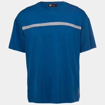 Pre Owned Z Zegna Techmerino Blue Wool Stripe Paneled Crew Neck T-Shirt L
