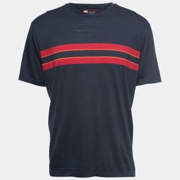 Pre Owned Z Zegna Techmerino Navy Blue Striped Wool Crew Neck T-Shirt XL
