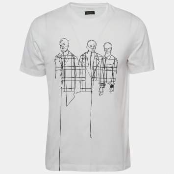 Pre Owned Z Zegna White Printed Cotton Crew Neck T-Shirt M
