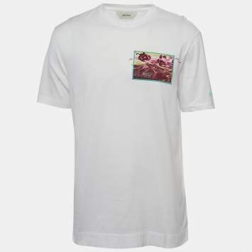 Pre Owned Z Zegna White Cotton Patch Detail Crew Neck T-Shirt M