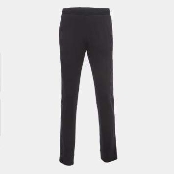 Pre Owned Z Zegna Techmerino Black Wool Contrast Stripe Detail Drawstring Pants L