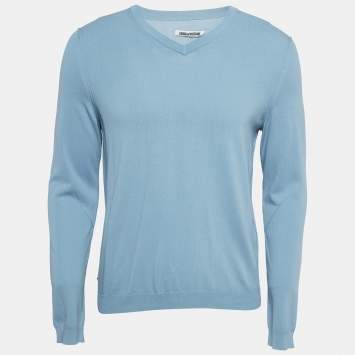 Pre Owned Zadig & Voltaire Blue Cotton Knit V-Neck Keddy Sweatshirt S