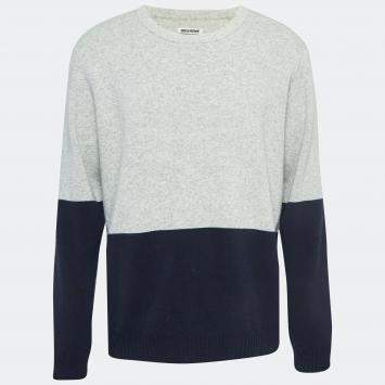 Pre Owned Zadig & Voltaire Grey/Navy Blue Wool Round Neck Rod Jumper XL