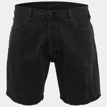 Zadig & Voltaire Black Distressed Denim Raw Edge Detail Shorts XL Waist 35"