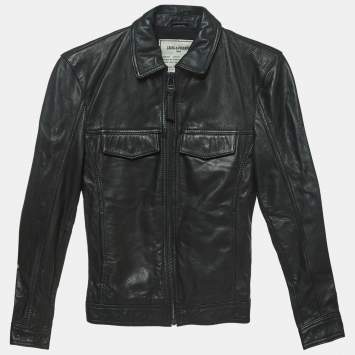 Pre Owned Zadig & Voltaire Black Leather Zip Front Jacket XS