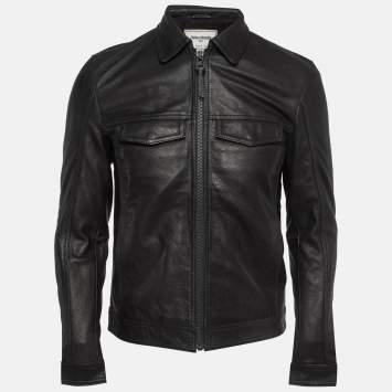 Pre Owned Zadig & Voltaire Black Leather Zip Front Jacket S