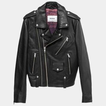 Pre Owned Zadig & Voltaire Black Leather Louis Biker Jacket L