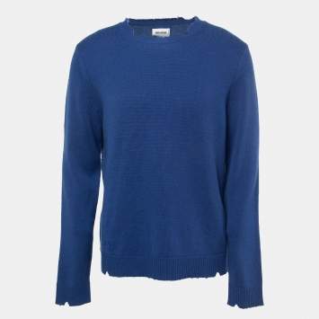 Pre Owned Zadig & Voltaire Blue Distressed Wool Crew Neck Sweater XL
