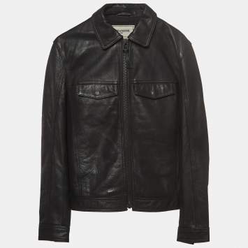 Pre Owned Zadig & Voltaire Black Leather Zip Front Jacket XS