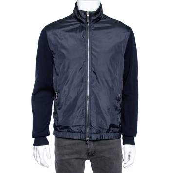 Pre Owned Zegna Sport Navy Blue Wool & Synthetic Paneled Zip Front Jacket L 