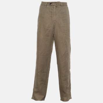 مملوكة مسبقًا Zegna Sport Beige Linen Regular Fit Pants XL  